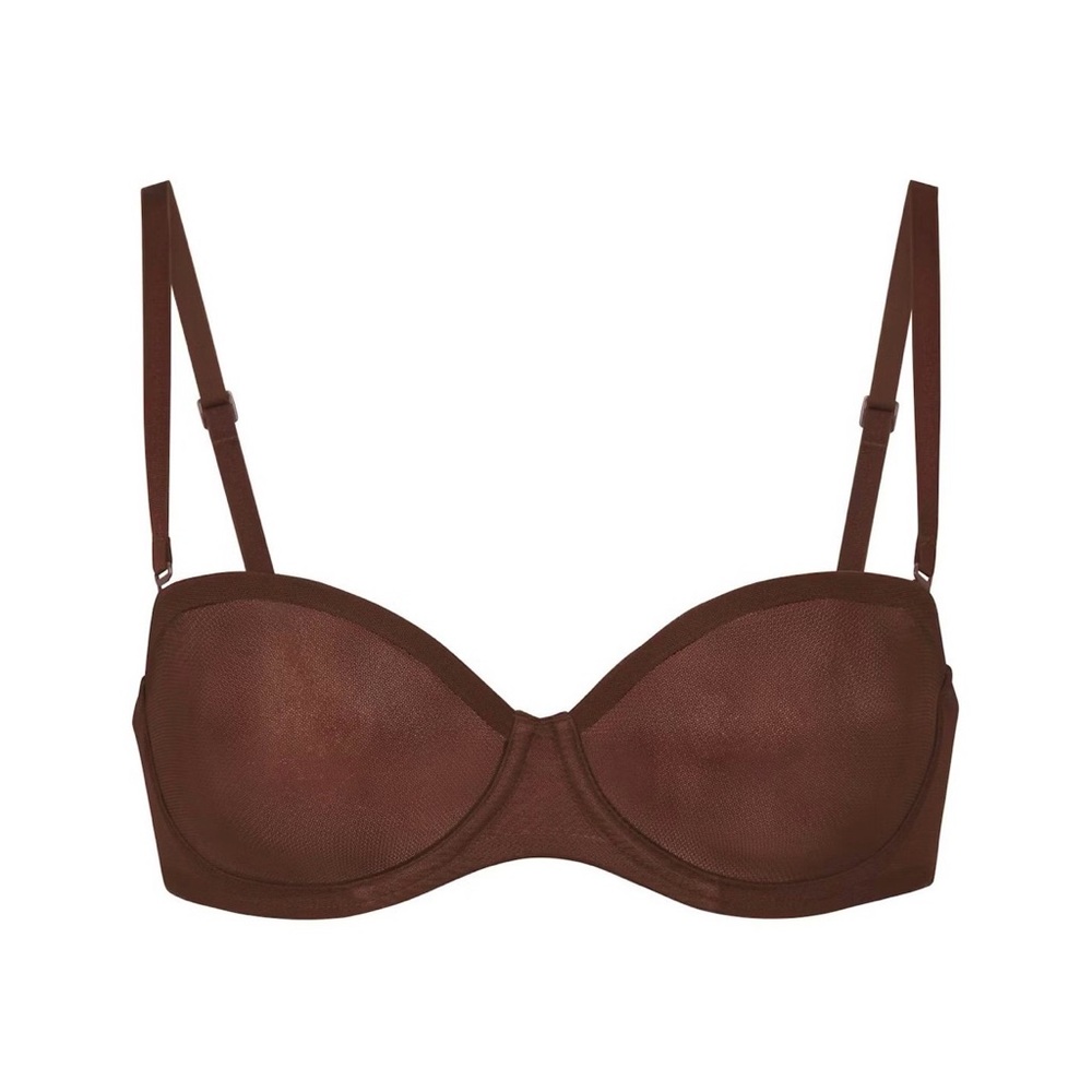 NWT Skims Women's Brown Ultra Fine Mesh Strapless Bra